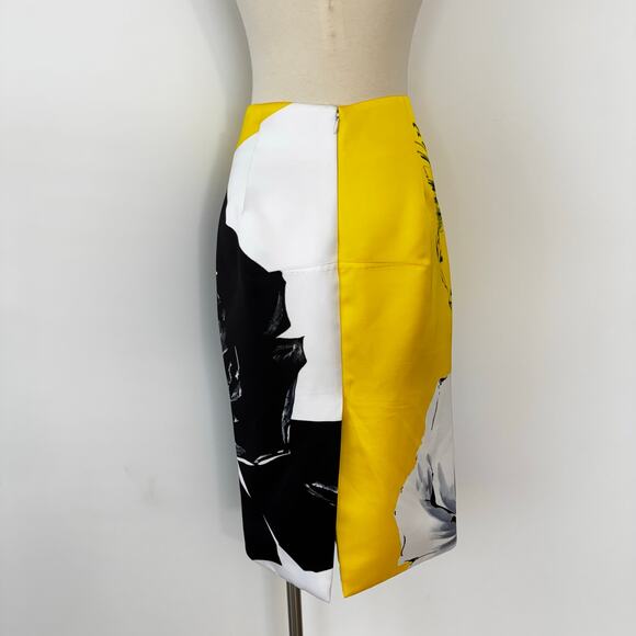 Prabal Gurung Knee Length Pencil Skirt Abstract Floral Print Satin Yellow 10 - Picture 6 of 11